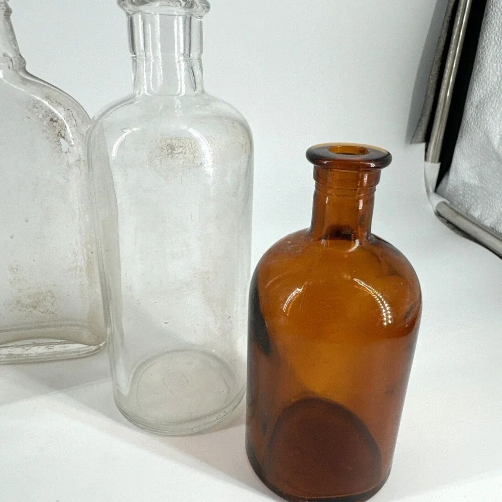 Glass Medicine & Apothecary Bottles Antique Lot Of 8‎ Multi Colors & Sizes
